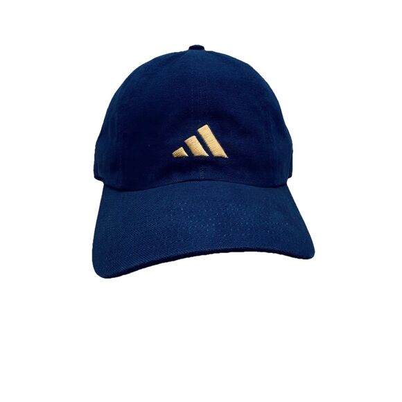 Vintage Adidas Navy Blue w Gold Embroidered Logo Hat Made in Macau Strapback - Picture 1 of 6